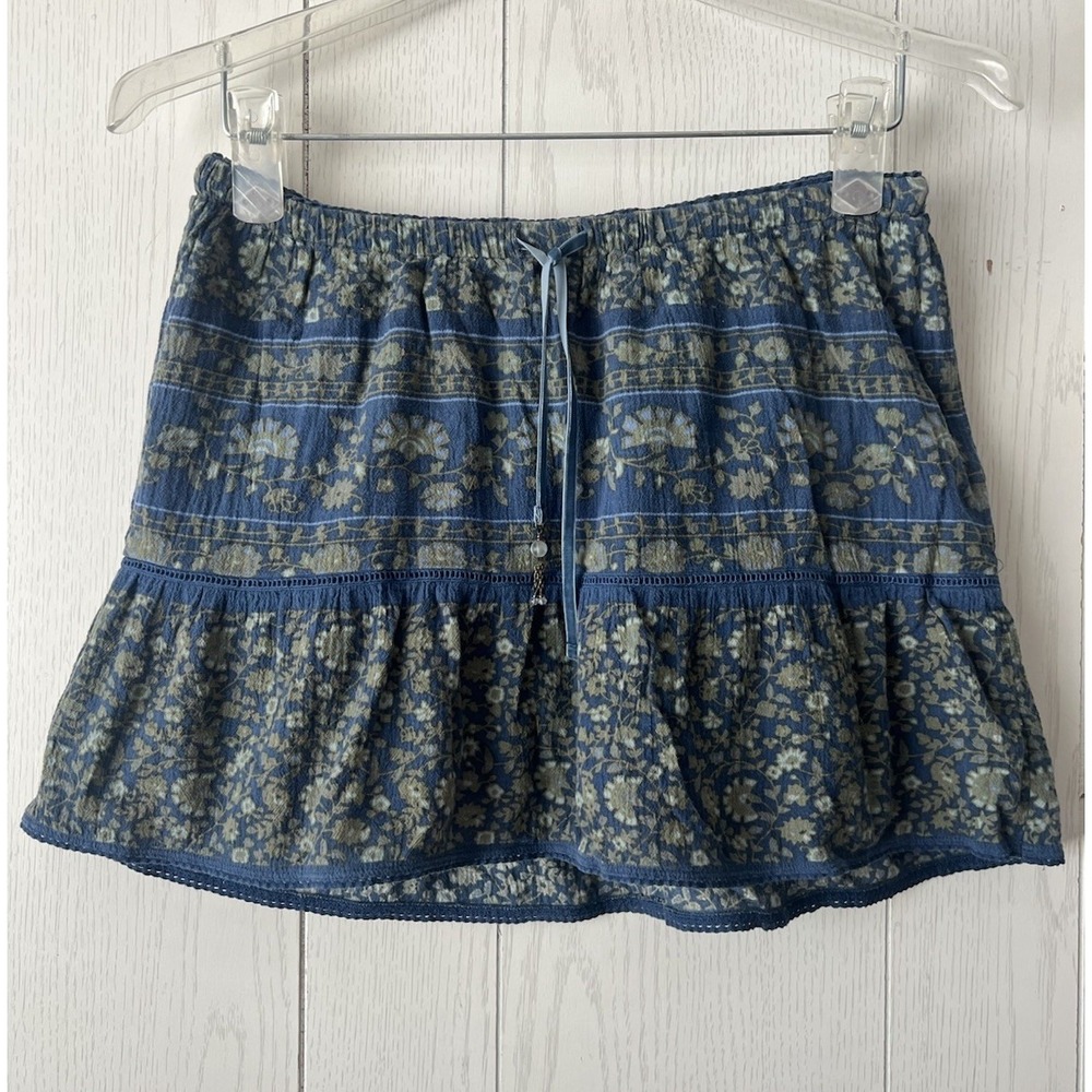 Vintage Y2K Abercrombie Blue Floral Cotton Mini Skirt Lined xs Low Rise Elastic